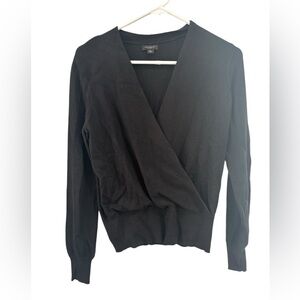 Ann Taylor Factory Black Wrap Front Knit Sweater XS Workwear Business Casual